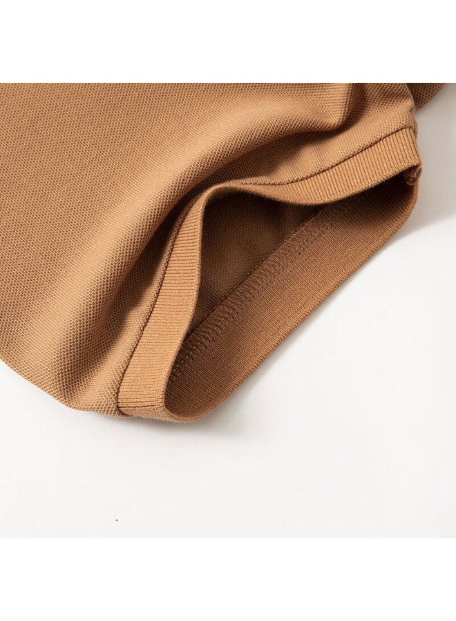 Limeng Men's Solid Color Paul Shirt Short Sleeve T-shirt With Cotton Turn-down Collar Plus Size T-shirt Khaki 170 - Image 2
