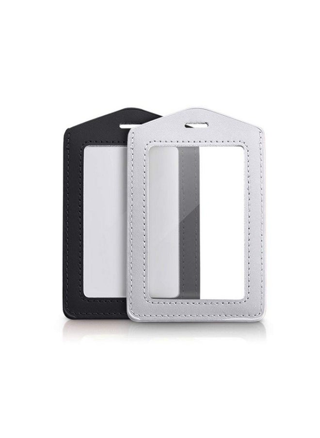 Teensery 2 Pcs Vertical Leather Id Badge Holder Waterproof Clear Card Holder For School Id Office Id, Black And Silver Gray(Only Holder)  - Image 1