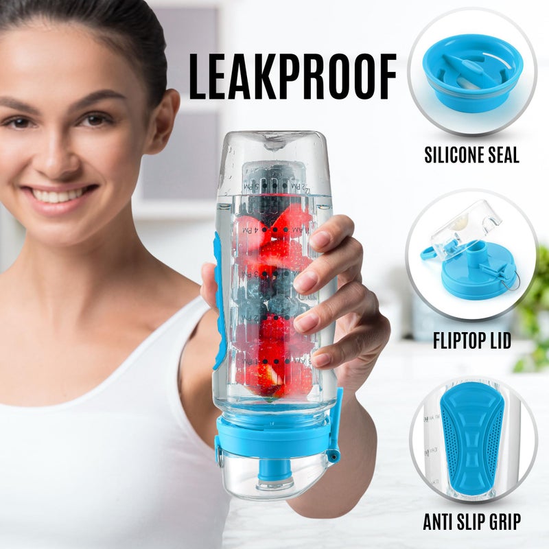 Zulay Kitchen Zulay 34 oz Large, Leakproof Fruit Infuser Water Bottle with Anti-Slip Grip - Men and Women's Ideal Fitness Gift Or For Gym, Camping, and Travel - Lake Blue - Image 4