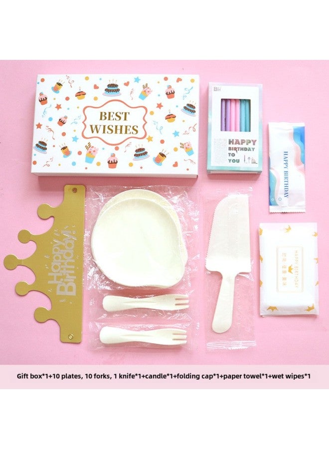 Birthday Dinner Plate Cake Tableware Food Grade Plastic Dinner Plate Disposable Paper Plate Candle Wet Wipes Four-in-one-Color:Luxurious White Water Drops For Ten People - Image 1