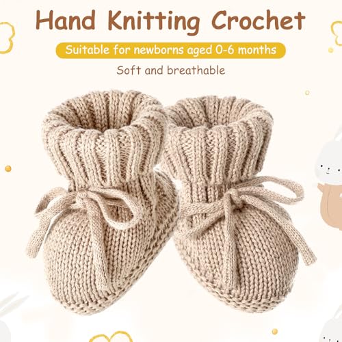 Evervibe 3 Pairs Knitted Baby Booties 0-6 Months Newborn Baby Shoes First Walkers Cozy Shoes for Infant Girl Boy(Beige, Bronze, Light Camel,Classic) - Image 2