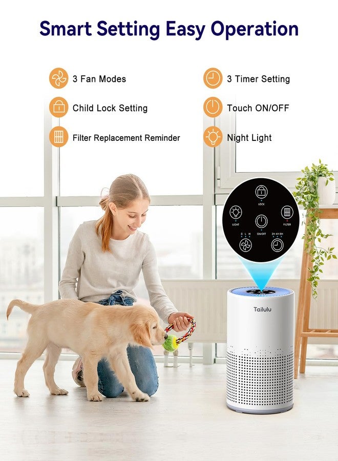 Tailulu AP050 Air Purifiers for Home, HEPA Air Purifiers for Large Room up to 700 ft², H13 True HEPA Air Filter 3 Timers for Pets Dander Odor Dust Smoke Pollen (Pearl White) - Image 5