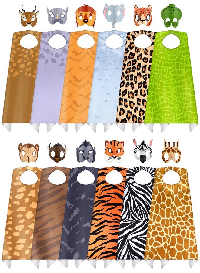 Vertintong 12 Set Safari Animal Mask and Capes Kids Jungle Safari Theme Party favors Cosplay Wild Birthday Decorations Animal Costumes Dress Up Set for Kids Birthday Party Supplies - Image 1