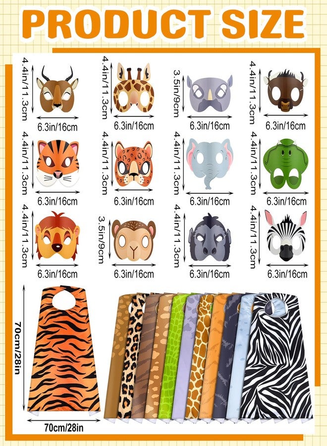 Vertintong 12 Set Safari Animal Mask and Capes Kids Jungle Safari Theme Party favors Cosplay Wild Birthday Decorations Animal Costumes Dress Up Set for Kids Birthday Party Supplies - Image 2