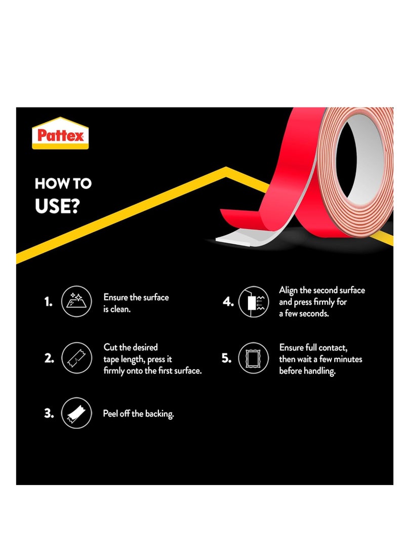 Pattex Double Sided Tape Heavy Duty Mounting Tape Strong Adhesion 120kg-1699228  - Image 2