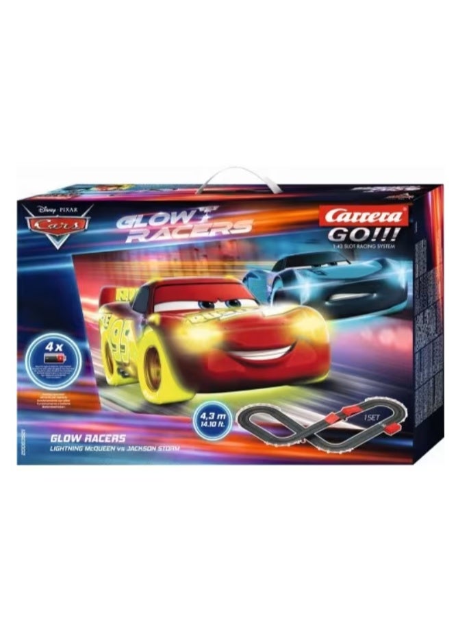 Carrera GO! Disney Cars Glow Racers Lightning McQueen vs Jackson Storm Battery-Operated Slot Car Set, 1:43 Scale - Image 1