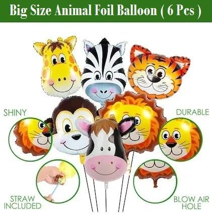 AMFIN (Pack of 6) Big Size Animal Face Foil Balloons for Jungle Theme Party Decoration - Image 5