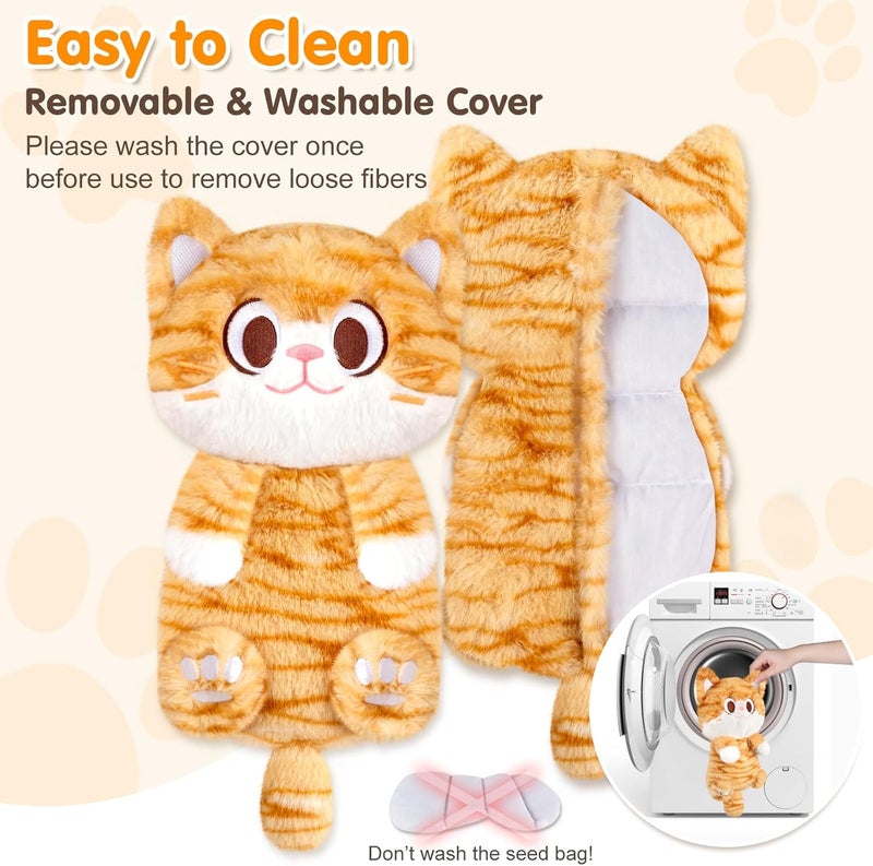 SUZZIPAD Orange Cat Microwave Heating Pad for Belly Neck  Shoulders Heated Stuffed Animal with Moist Heat Removable Plush Cover Unscented Natural Fill Adorable Surprise Present 63 x 106 12 lb - Image 4