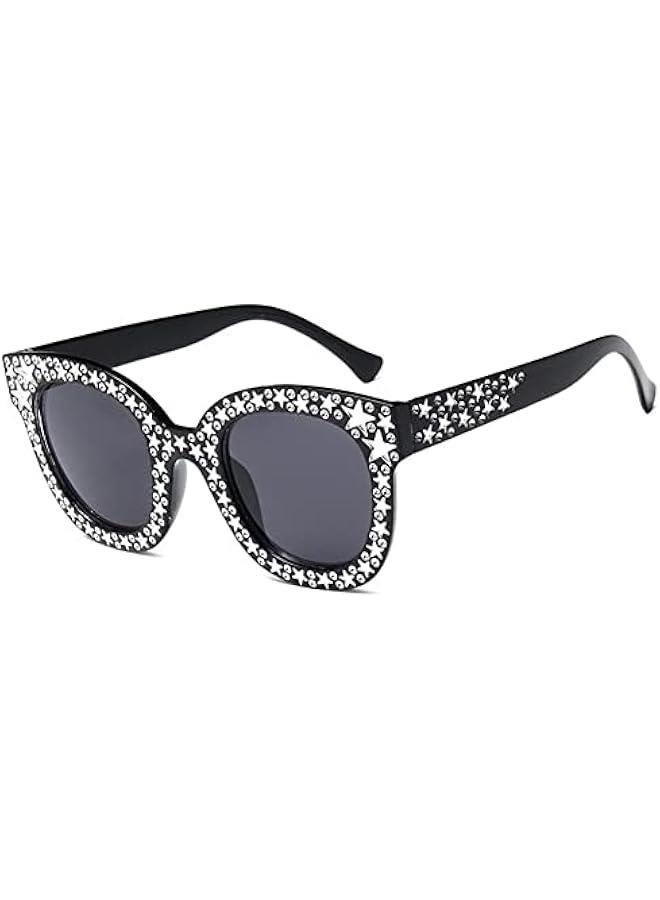 Generic Crystal Rhinestone Star Cateye Sunglasses Vintage Oversized Large Frame Sunglasses for Women Girls Summer Eyewear UV400  - Image 1