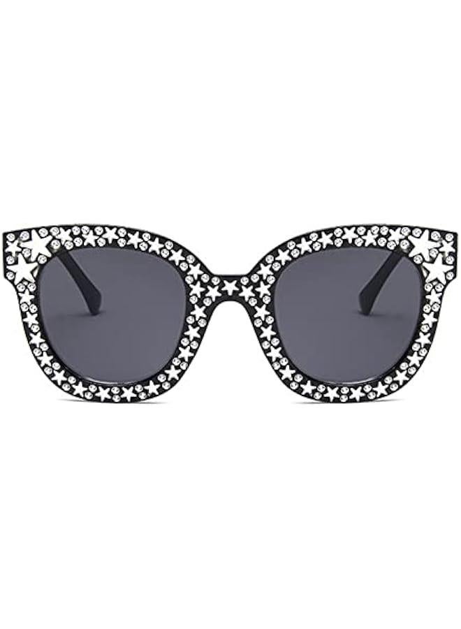 Generic Crystal Rhinestone Star Cateye Sunglasses Vintage Oversized Large Frame Sunglasses for Women Girls Summer Eyewear UV400  - Image 2