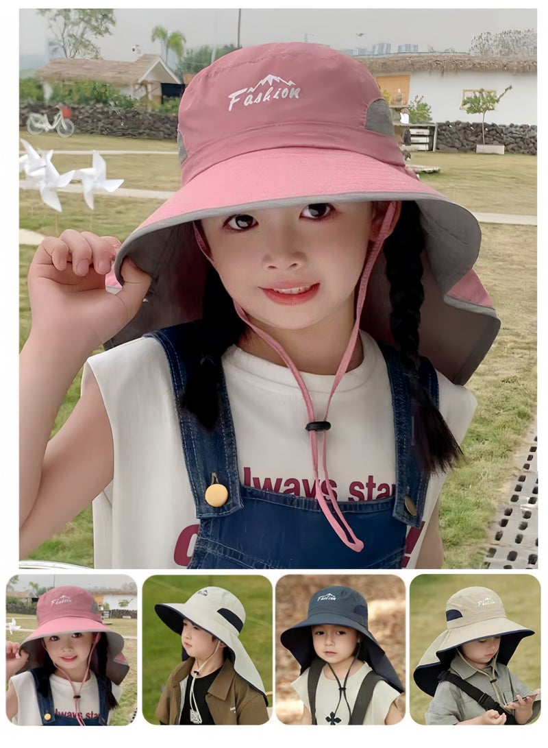 Harse Kids Outdoor Sun Protection Hat with Neck Flap UPF50+ UV Shield Breathable Lightweight Headwear for Hiking Fishing Camping（Pink） - Image 1