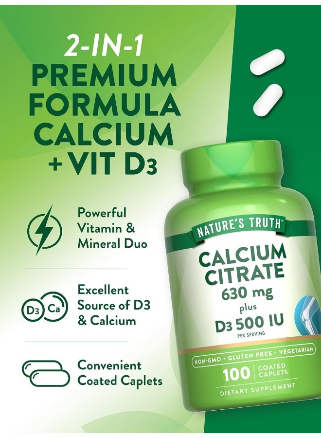 نايتشورز تروث الحد الأقصى لسيترات الكالسيوم 630 ملجم لكل جرعة + أقراص فيتامين د3 100 قرص - Image 5