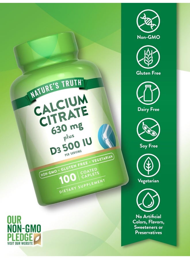 نايتشورز تروث الحد الأقصى لسيترات الكالسيوم 630 ملجم لكل جرعة + أقراص فيتامين د3 100 قرص - Image 3