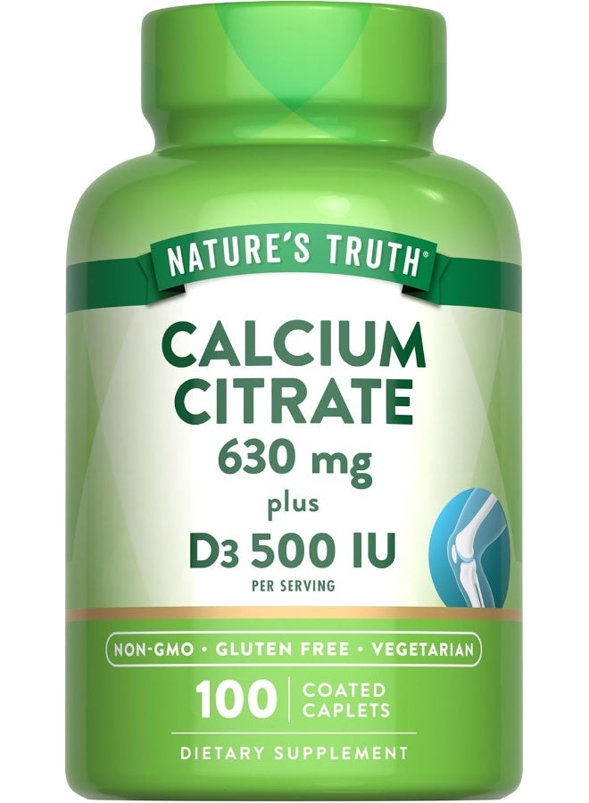 نايتشورز تروث الحد الأقصى لسيترات الكالسيوم 630 ملجم لكل جرعة + أقراص فيتامين د3 100 قرص - Image 1