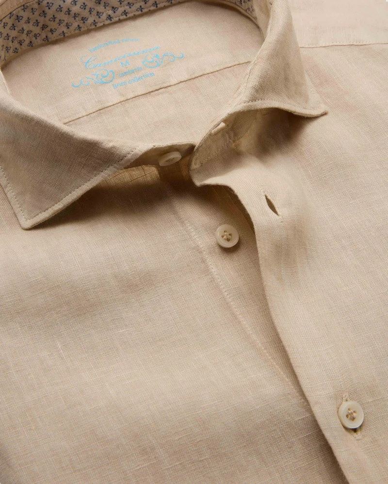 كاميتشسما Trendy Beige Linen Slim Comfort Shirt