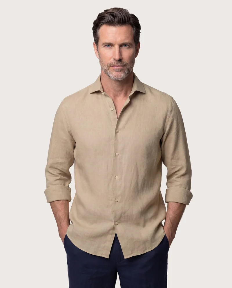 كاميتشسما Trendy Beige Linen Slim Comfort Shirt