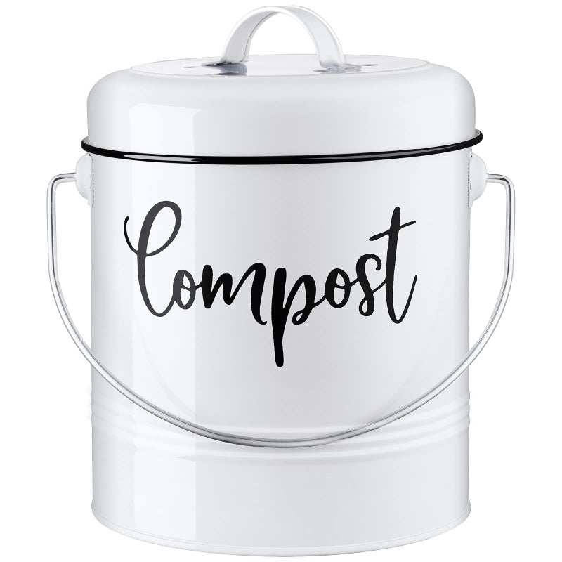 DAYYET Compost Bin Kitchen 13 Gallon Farmhouse Kitchen Compost Bin Countertop Indoor Countertop Compost Bucket with Lid and Charcoal Filters White