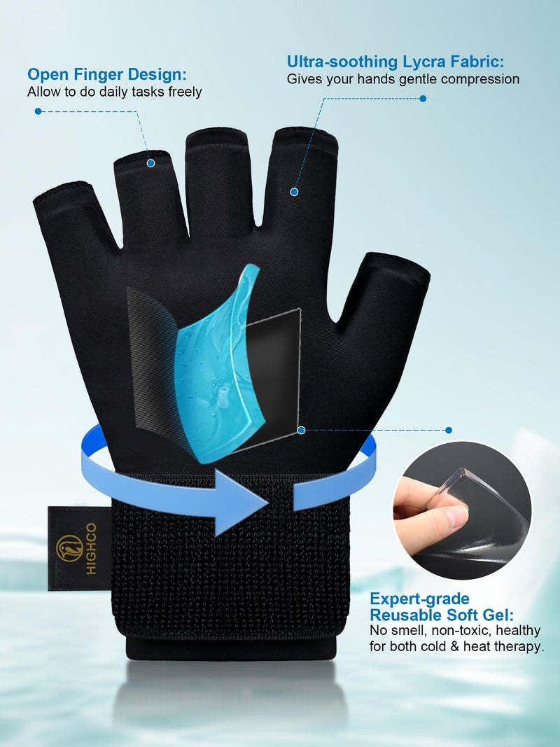 highco Compression Hand Ice Pack Glove for Arthritis Pain Relief,Adjustable Wrist Strap Ice Pack Wrap for Hand and Fingers,Cooling Ice Packs Glove for Women and Men,Tendonitis, Swelling,Black - Image 5