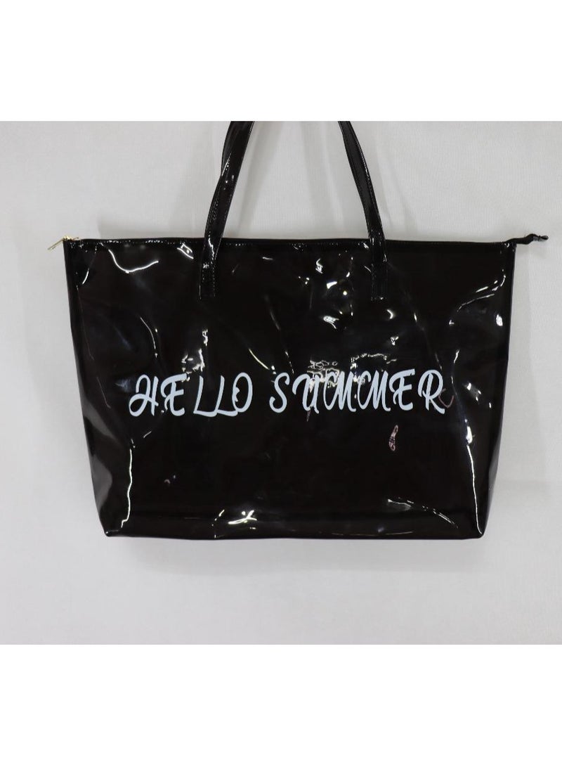 "A women's bag with a transparent design featuring simple designs and bright colors. " 