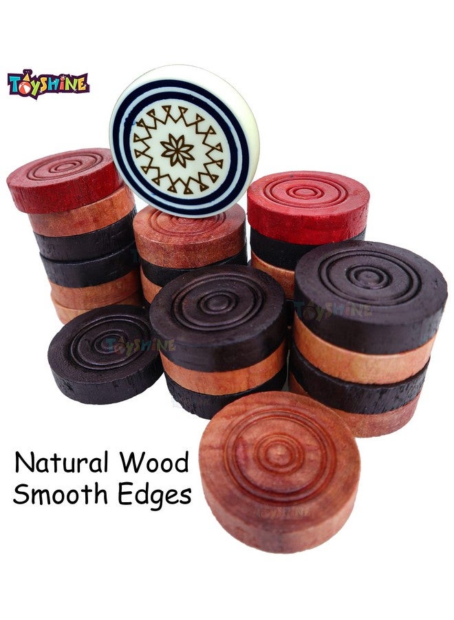 توي شاين تويز شاين كاروم عملات معدنية وبودرة للعب للأطفال والكبار | 24 عملة خشبية | 1 سترايكر | 1 مسحوق يوريا SSTP، متعدد الألوان - Image 2