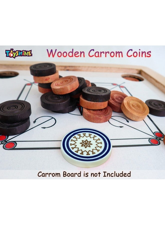توي شاين تويز شاين كاروم عملات معدنية وبودرة للعب للأطفال والكبار | 24 عملة خشبية | 1 سترايكر | 1 مسحوق يوريا SSTP، متعدد الألوان - Image 1