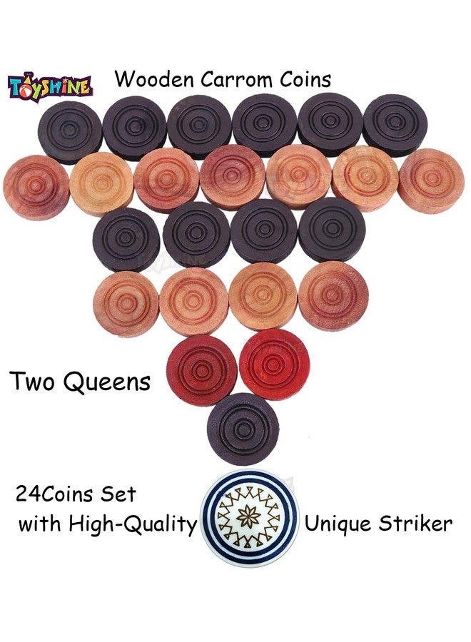 توي شاين تويز شاين كاروم عملات معدنية وبودرة للعب للأطفال والكبار | 24 عملة خشبية | 1 سترايكر | 1 مسحوق يوريا SSTP، متعدد الألوان - Image 3