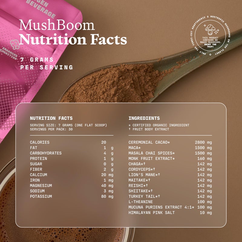 Ultra Life Sport - MushBoom Organic Mushroom Coffee Alternative Drink - 30 Servings 7 Mushroom Cacao Blend - Cordyceps, Lion’s Mane, Chaga, Maitake, Shiitake, Reishi & Turkey Tail - Caffeine Free - Image 2