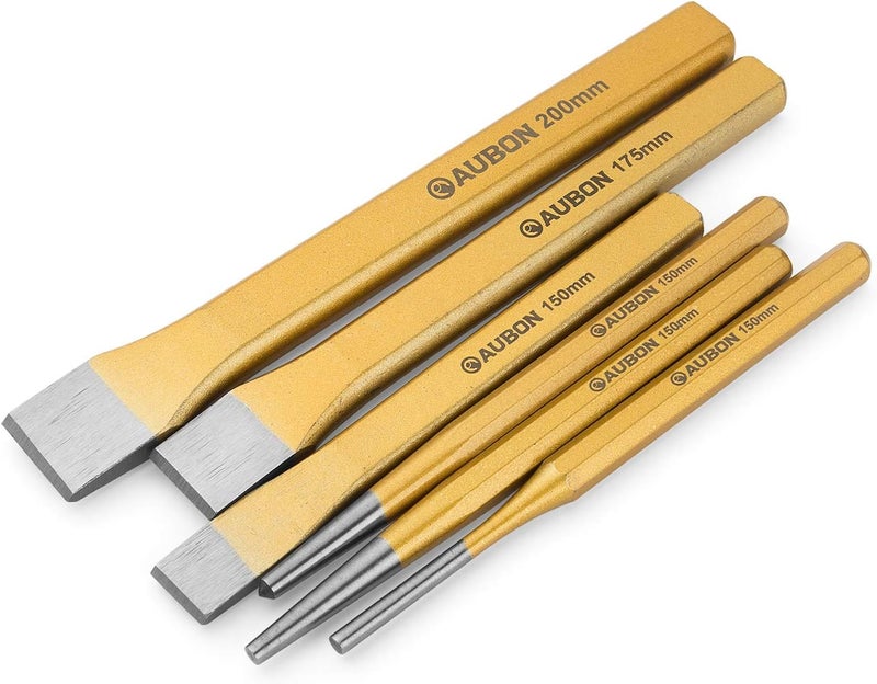 Acrux7 6pcs Cold Chisel Set - Flat, Center, Cylindrical, Metal Chisel Set, Premium Cr-V Steel, Cone Chisels for Brickwork, Concrete, Metal and Stone - Image 1