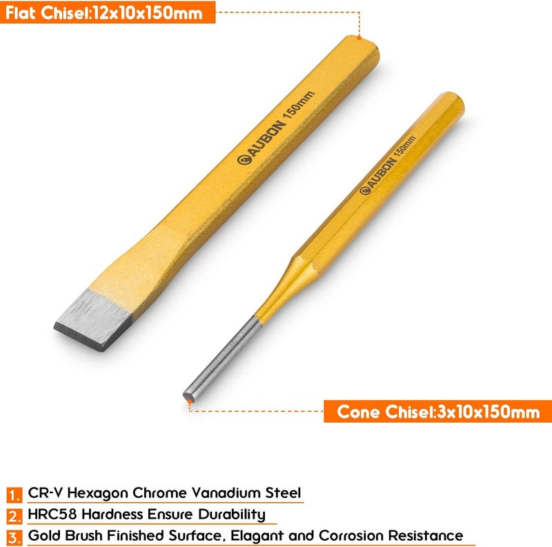 Acrux7 6pcs Cold Chisel Set - Flat, Center, Cylindrical, Metal Chisel Set, Premium Cr-V Steel, Cone Chisels for Brickwork, Concrete, Metal and Stone - Image 4