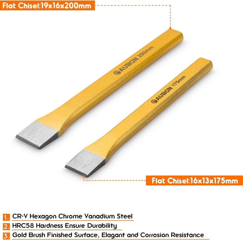 Acrux7 6pcs Cold Chisel Set - Flat, Center, Cylindrical, Metal Chisel Set, Premium Cr-V Steel, Cone Chisels for Brickwork, Concrete, Metal and Stone - Image 3