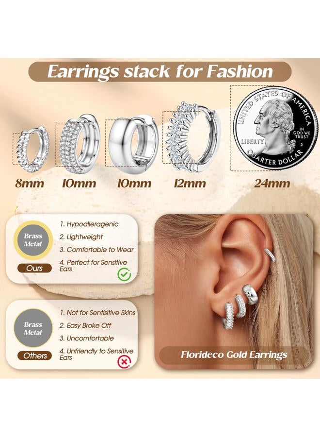 Florideco 4Pairs Small Hoop Earrings for Women Trendy 14K Gold Plated Stackable Chunky Earrings Hypoallergenic Huggie Earring Stacks Lightweight Earring Sets for Multiple Piercing, Brass, Cubic - Image 5