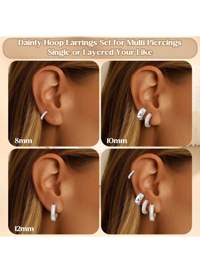 Florideco 4Pairs Small Hoop Earrings for Women Trendy 14K Gold Plated Stackable Chunky Earrings Hypoallergenic Huggie Earring Stacks Lightweight Earring Sets for Multiple Piercing, Brass, Cubic - Image 3