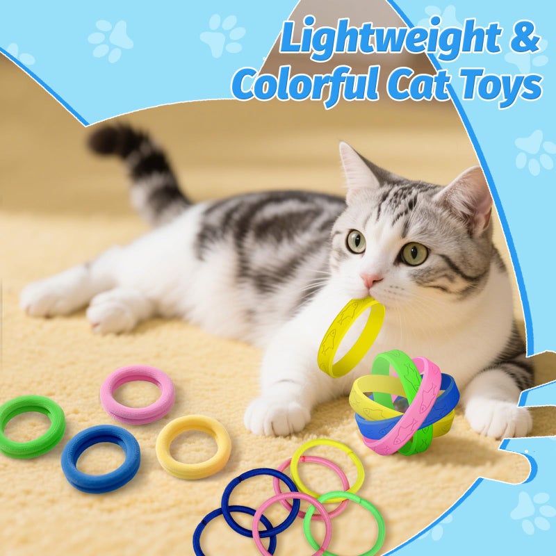 AKAIXI Cat Toys 24 PCS, Rubber Cat Chew Toy, Interactive Cat Toys to Kill Time, Colorful Bracelets Bands for Cat - Image 2