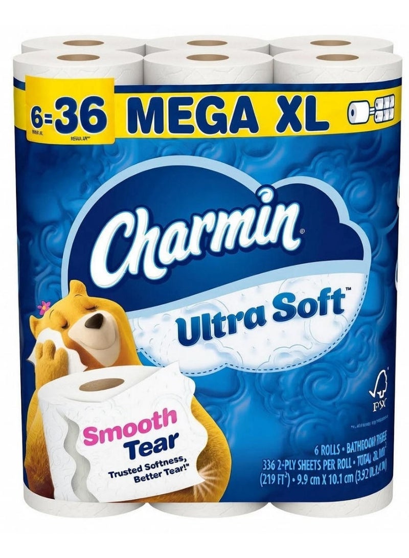 تشارمين ورق تواليت فائق النعومة ميجا، طبقتان، حجم كبير جدًا، 6 لفات = 36 لفة عادية - Image 1
