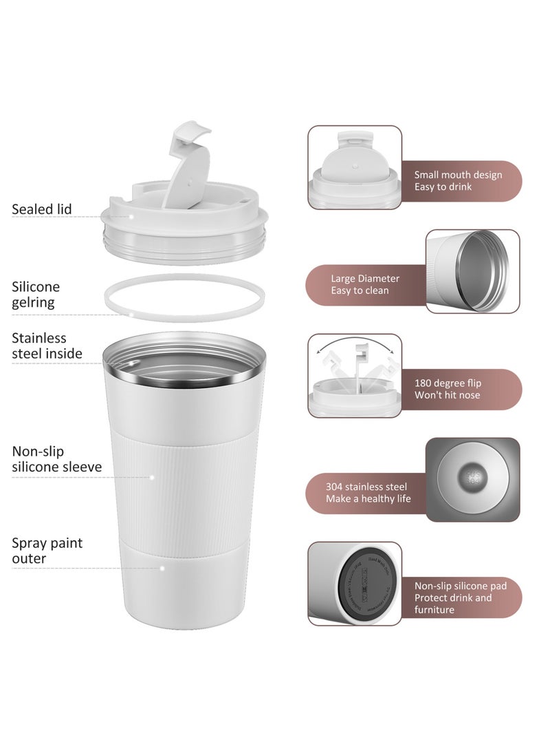 كوب قهوة للسفر، سعة 510 مل معزول بالفراغ ومقاوم للانسكاب مع غطاء مانع للتسرب، كوب قهوة مزدوج الجدار من الفولاذ المقاوم للصدأ قابل لإعادة الاستخدام للقهوة الساخنة والباردة والشاي والماء - Image 2