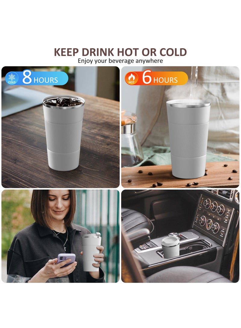 كوب قهوة للسفر، سعة 510 مل معزول بالفراغ ومقاوم للانسكاب مع غطاء مانع للتسرب، كوب قهوة مزدوج الجدار من الفولاذ المقاوم للصدأ قابل لإعادة الاستخدام للقهوة الساخنة والباردة والشاي والماء - Image 3