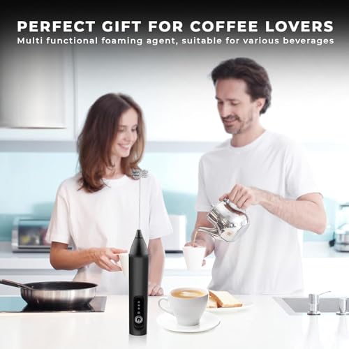 Primesky®Coffee Frother Electric Blender Wand 3 Speed Modes Rechargable Mini Handheld Milk Frother with Stainless Steel Whisk Drink Mixer for Coffee Cappuccinos Matcha Gift - Black (MINI MILK FROTHER) - Image 2