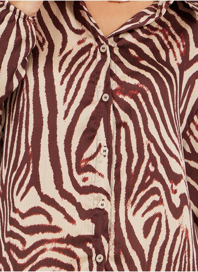 Styli - Animal Print Oversized Balloon Sleeve Shirt - Image 1