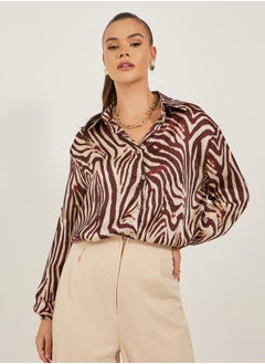 Animal Print Oversized Balloon Sleeve Shirt
