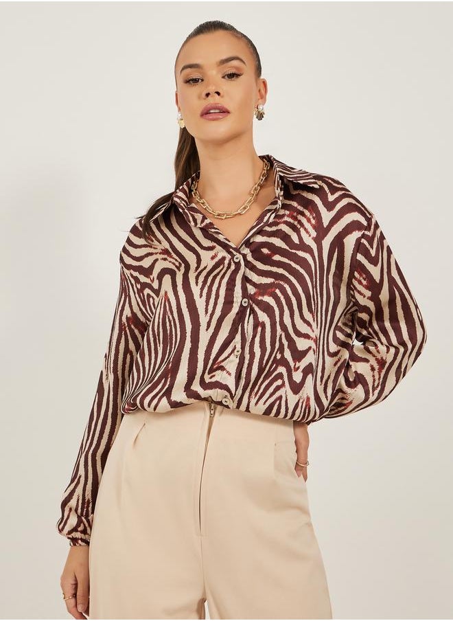 Styli - Animal Print Oversized Balloon Sleeve Shirt - Image 1