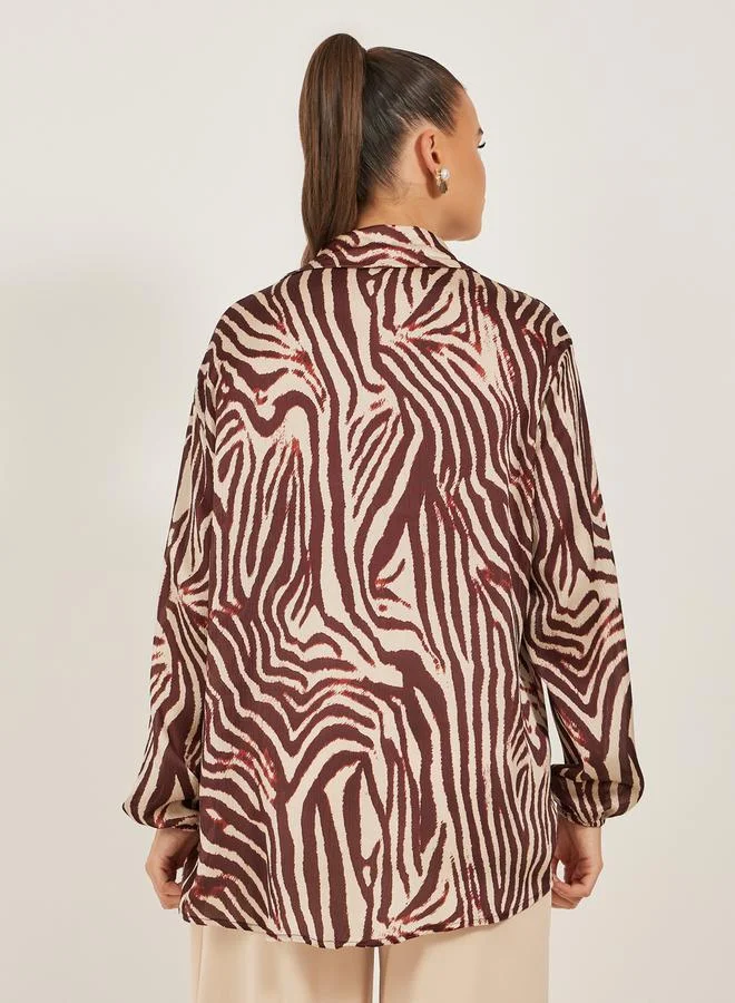 Styli Animal Print Oversized Balloon Sleeve Shirt