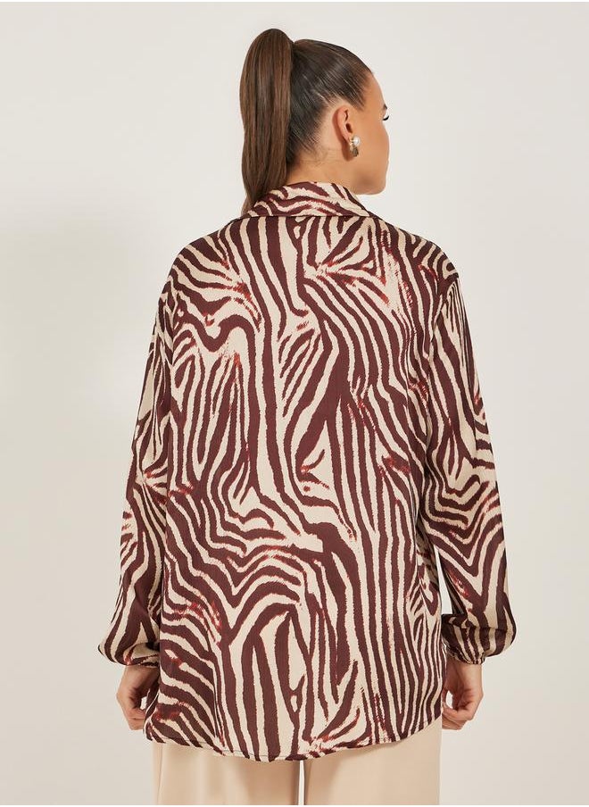 Styli - Animal Print Oversized Balloon Sleeve Shirt - Image 1