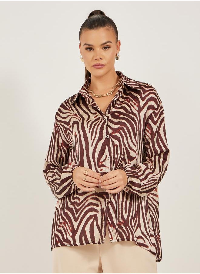 Styli - Animal Print Oversized Balloon Sleeve Shirt - Image 1