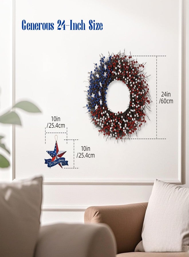 Huadanbor Patriotic Wreath, 4th of July Wreaths,Patriotic Berry red White Blue Door Wreath, Memorial Wreaths,Patriotic Decorations for Memorial Day Independence Day Veterans Day Front Door Wall (Blue) - Image 3