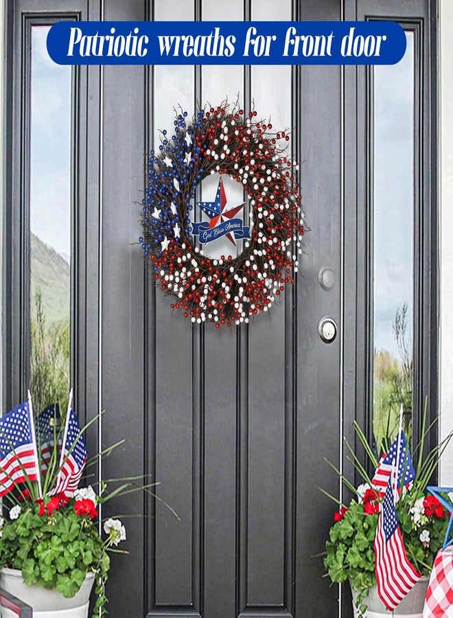 Huadanbor Patriotic Wreath, 4th of July Wreaths,Patriotic Berry red White Blue Door Wreath, Memorial Wreaths,Patriotic Decorations for Memorial Day Independence Day Veterans Day Front Door Wall (Blue) - Image 5