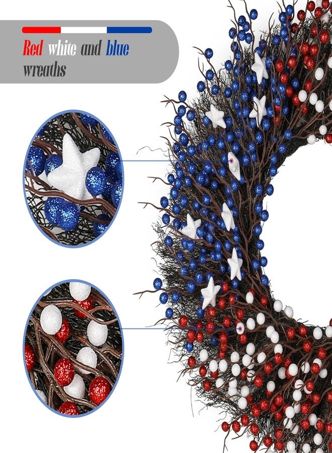Huadanbor Patriotic Wreath, 4th of July Wreaths,Patriotic Berry red White Blue Door Wreath, Memorial Wreaths,Patriotic Decorations for Memorial Day Independence Day Veterans Day Front Door Wall (Blue) - Image 2