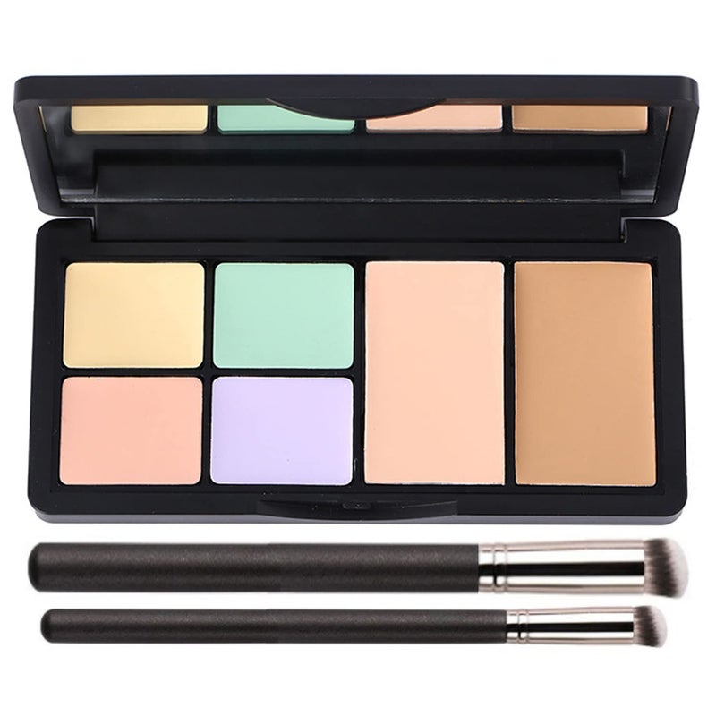 BliBling Concealer Contour Palette 6 In 1 Color Correcting Concealer Contour Makeup Palette Contouring Foundation Highlighting Makeup Kit for Dark Circles Blemish With 2 Packs Brush 1