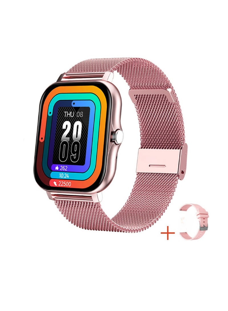 Smart Watch, Fitness Watch With Heart Rate Sleep Monitor, Amoled Display Magnetic Charging Smart Bracelet, Waterproof Comfortable Smart Wrist Watch, (1pc, Pink, Steel Mesh Strap Plus Rubber Strap) - Image 1