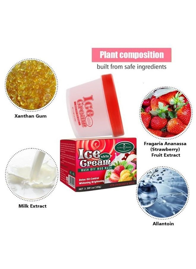Aichun beauty Ice Cream Facial Wash Off Mud Mask Oil-Control Deep Cleaning Moisturizing Exfoliation Blackhead Skin Care 100g 3.38FL. OZ (STRAWBERRY & MILK) 