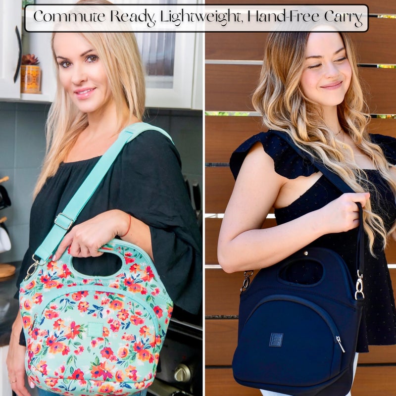Made Easy Kit Large Insulated Lunch Tote Bag â€“ Stylish Neoprene Carrier Foil Lining, Front Zipper Pocket & Shoulder Strap â€“ Machine Washable, Lightweight, Travel Ready (Teal Floral) - Image 5